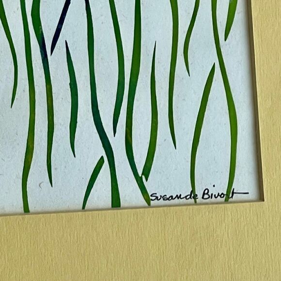 Vintage Artist Signed Watercolor Dragonfly Dandelion Flower Matted Framed Art - Picture 13 of 16